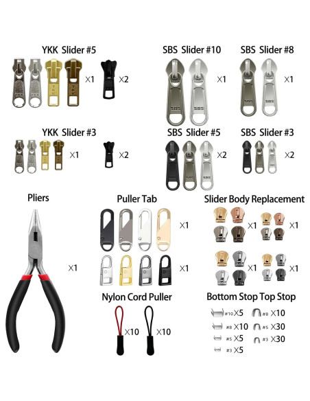 Kit de Reparación de Cremallera VICHERIA 200 Pcs - Deslizadores YKK y Universales