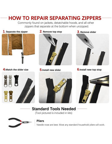 Kit de Reparación de Cremallera VICHERIA 200 Pcs - Deslizadores YKK y Universales