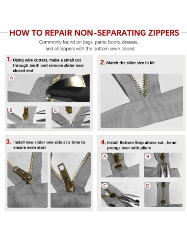 Kit de Reparación de Cremallera VICHERIA 200 Pcs - Deslizadores YKK y Universales