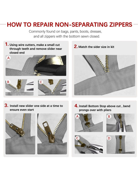 Kit de Reparación de Cremallera VICHERIA 200 Pcs - Deslizadores YKK y Universales