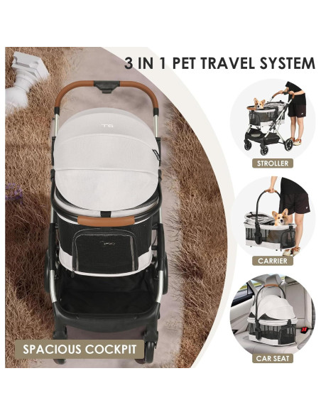 Carrito para Mascotas BEBEROAD T6 Plegable hasta 30kg Beige