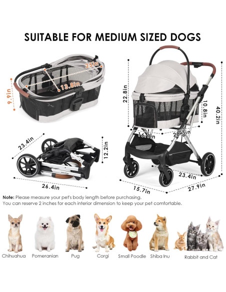 Carrito para Mascotas BEBEROAD T6 Plegable hasta 30kg Beige