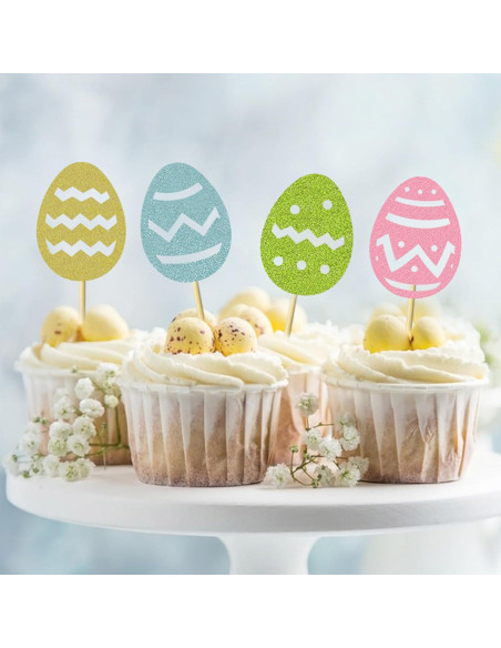 12 Adornos para Cupcakes de Pascua Heyiminy - Coloridos y Brillantes