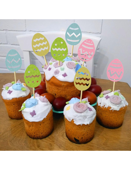 12 Adornos para Cupcakes de Pascua Heyiminy - Coloridos y Brillantes