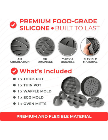 Conjunto de 5 forros de silicona Fuel-Up 22.1 cm para freidora