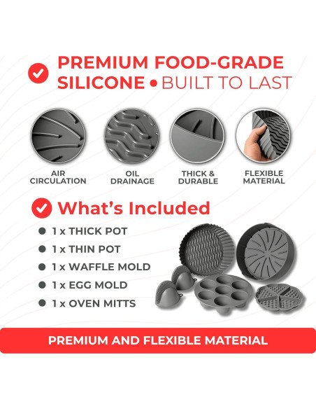 Conjunto de 5 forros de silicona Fuel-Up 22.1 cm para freidora