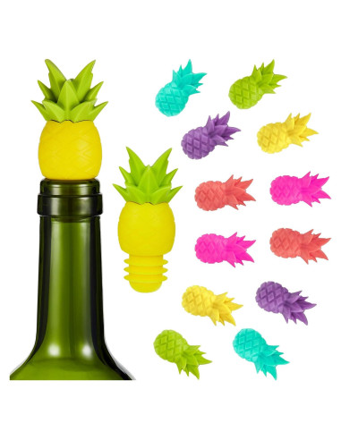 14 Piezas Tapones y Marcadores de Vino Silicona Piña Blulu