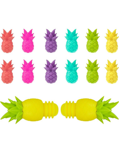14 Piezas Tapones y Marcadores de Vino Silicona Piña Blulu