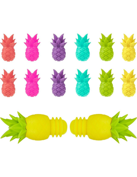 14 Piezas Tapones y Marcadores de Vino Silicona Piña Blulu