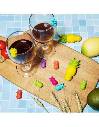 14 Piezas Tapones y Marcadores de Vino Silicona Piña Blulu