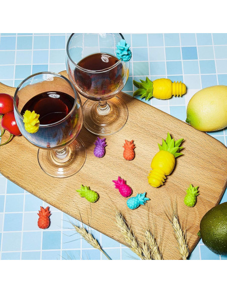 14 Piezas Tapones y Marcadores de Vino Silicona Piña Blulu