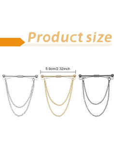 Conjunto de Pines de Corbata WEBEEDY 3 Piezas Oro Plata Negro 2
