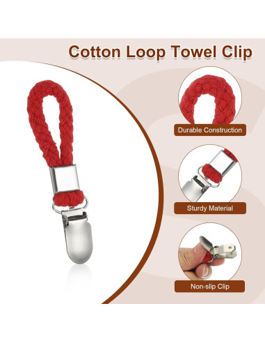 Clips para Toallas de Té PATIKIL 5 Pcs Rojo Metal y Algodón