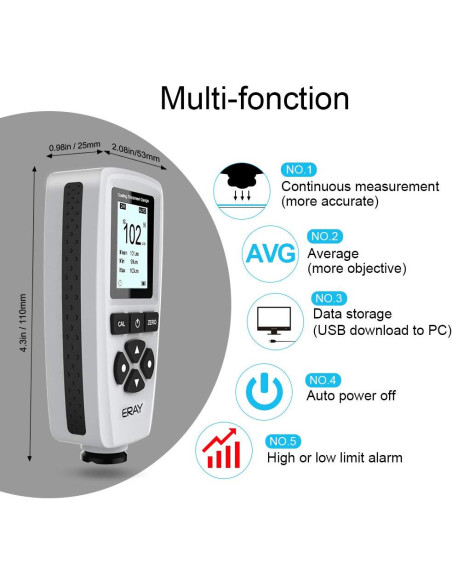 Medidor de Grosor de Pintura ERAY SR-A770 LCD Retroiluminado