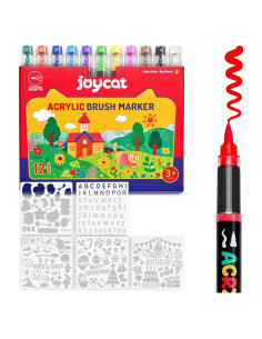 Marcador de Pintura Acrílica JoyCat 12 Colores - Punta de Pincel, Secado Rápido, No Tóxico