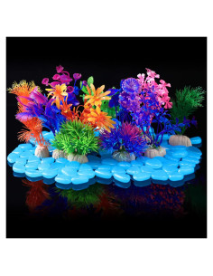 Jexine 100 Rocas Brillantes para Acuario + 10 Plantas Artificiales