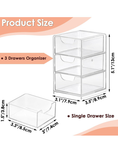 Organizador de Escritorio Acrílico BTSKY 3 Cajones 7.9x8.9x13cm
