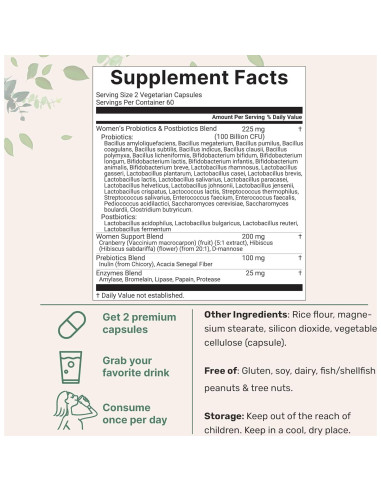 Probioticos para Mujeres Micro Ingredients 100 Mil Millones CFU 120 Cápsulas