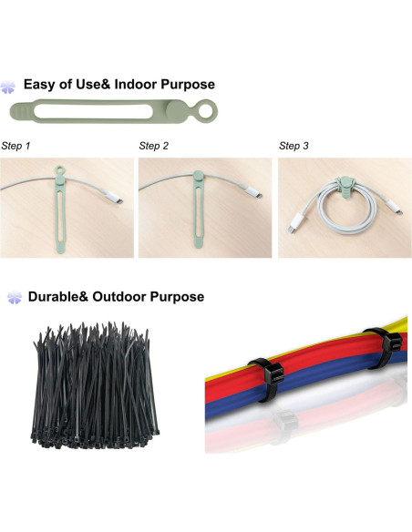 Juego Organizador de Cables 120 Piezas Wahsure - Silicona y Nylon Juego Organizador de Cables 120 Piezas Wahsure - Silicona y Nylon