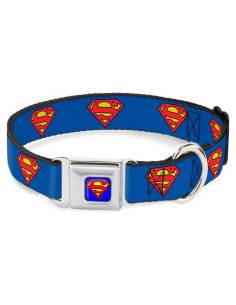 Collar de Perro Buckle-Down Escudo Superman Azul 22.86-38.1 cm