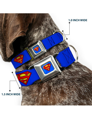 Collar de Perro Buckle-Down Escudo Superman Azul 22.86-38.1 cm