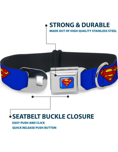 Collar de Perro Buckle-Down Escudo Superman Azul 22.86-38.1 cm