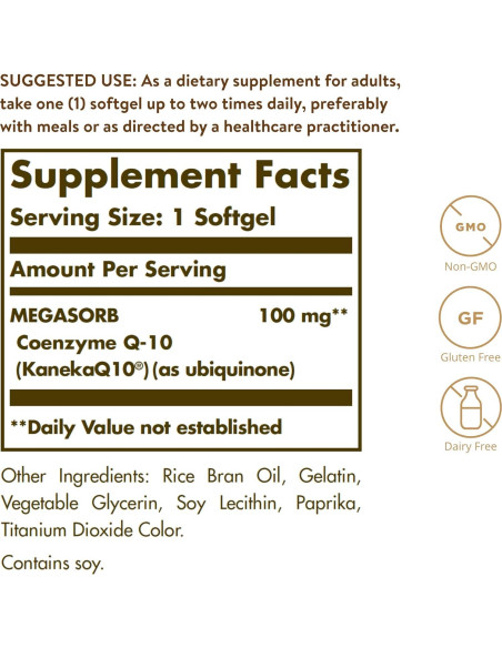 Suplemento CoQ-10 Solgar 100 mg 90 Softgels - Salud Cardíaca