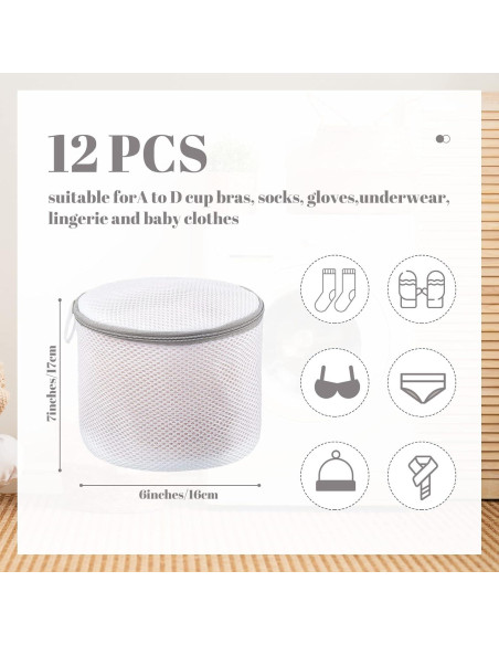 12 Bolsas de Malla para Lavandería Woanger 15x18 cm Gris