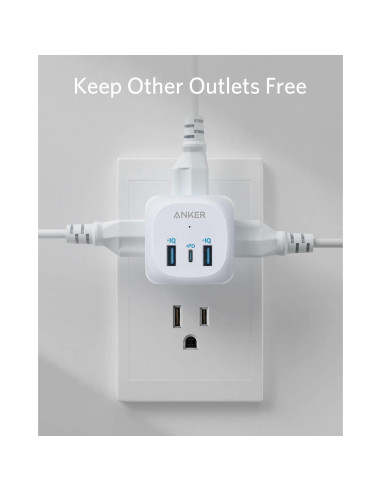 Extensor de Enchufe Anker 321 con 3 Salidas y USB-C 20W