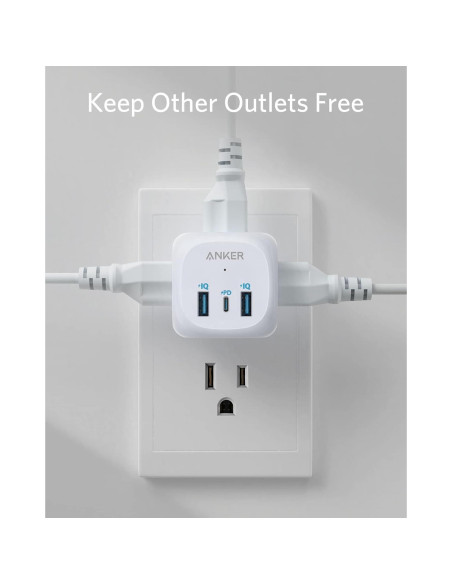 Extensor de Enchufe Anker 321 con 3 Salidas y USB-C 20W Extensor de Enchufe Anker 321 con 3 Salidas y USB-C 20W
