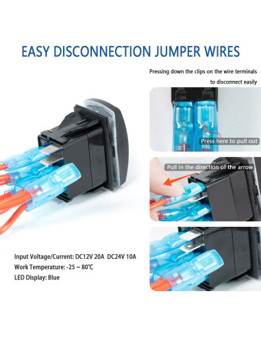 Interruptor de Palanca 5 Pin SPST Purishion 12V 24V Azul