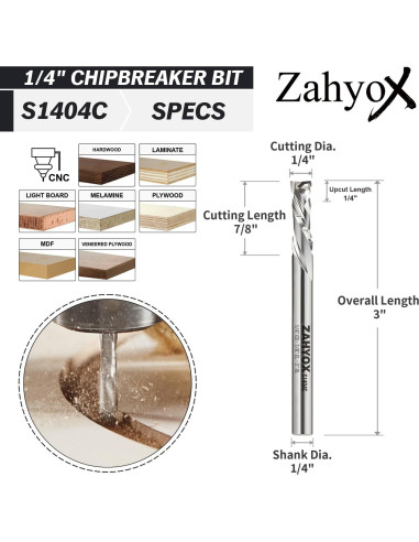 Fresa de Compresión Zahyox 1/4" (6.35 mm) para CNC