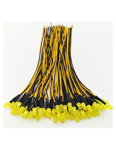 50 Luces LED Amarillas 5mm Gebildet 12VDC Preconectadas