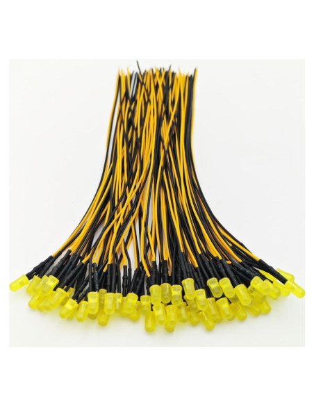 50 Luces LED Amarillas 5mm Gebildet 12VDC Preconectadas