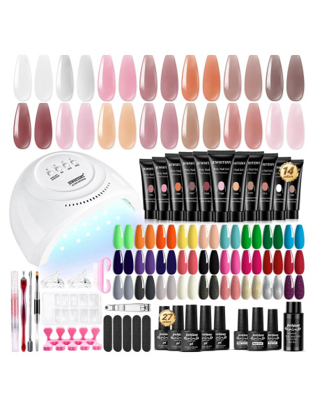 Kit de Uñas de Gel Polimérico JEWHITENY 14 Colores 27 Esmaltes