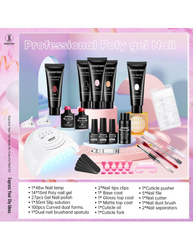 Kit de Uñas de Gel Polimérico JEWHITENY 14 Colores 27 Esmaltes