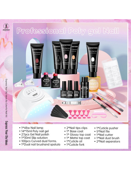 Kit de Uñas de Gel Polimérico JEWHITENY 14 Colores 27 Esmaltes