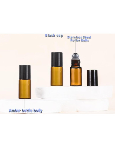 50 Botellas de Rodillo de Vidrio Ámbar 3ml AGENIZ para Aceites