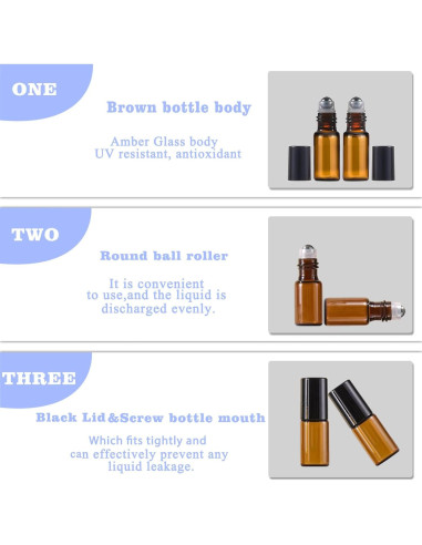50 Botellas de Rodillo de Vidrio Ámbar 3ml AGENIZ para Aceites