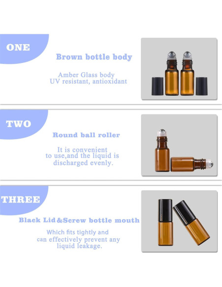 50 Botellas de Rodillo de Vidrio Ámbar 3ml AGENIZ para Aceites