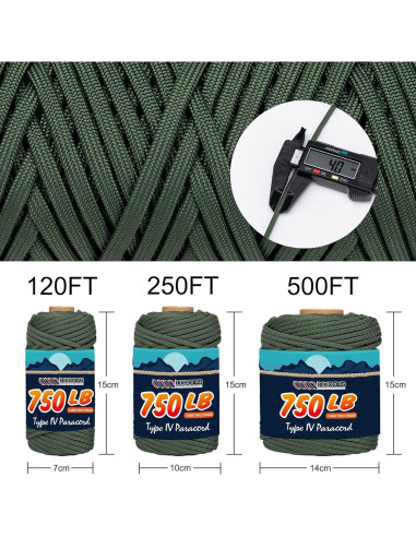 Cuerda Paracord 750 lb XKDOUS 36.576 m Verde Camo Nylon