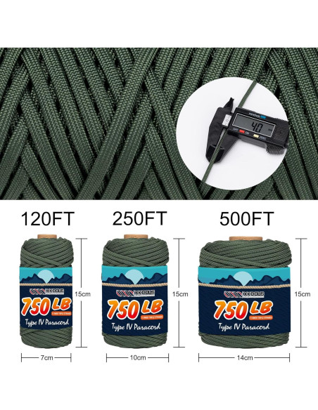 Cuerda Paracord 750 lb XKDOUS 36.576 m Verde Camo Nylon