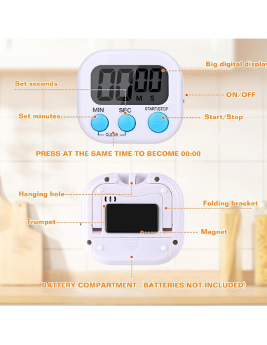 Paquete de 12 Temporizadores de Cocina Digitales Dualshine