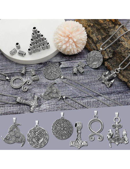 30 Piezas Collares Vikingos Fscwlmon con Runas y Martillo de Thor