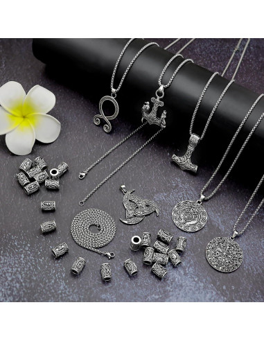 30 Piezas Collares Vikingos Fscwlmon con Runas y Martillo de Thor