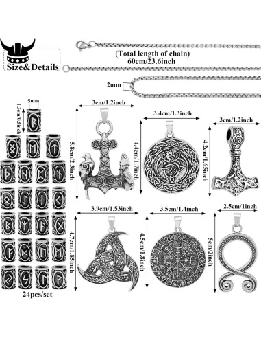 30 Piezas Collares Vikingos Fscwlmon con Runas y Martillo de Thor