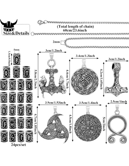 30 Piezas Collares Vikingos Fscwlmon con Runas y Martillo de Thor