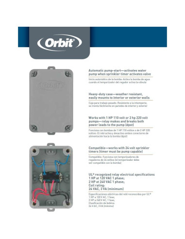 Relé de Inicio de Bomba Orbit 57009 para Irrigación 2 HP