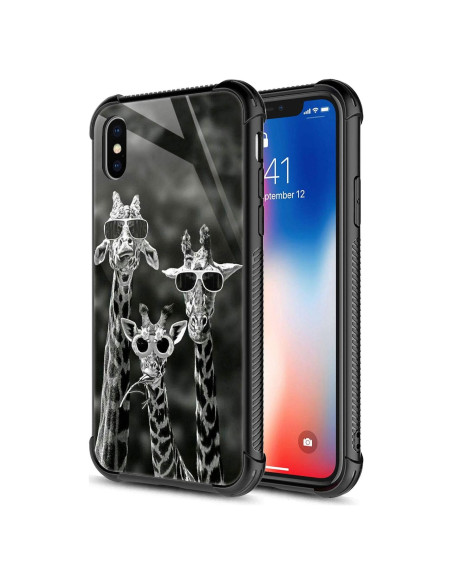 Funda Antichoque iPhone XS CARLOCA Jirafas Divertida Blanco Negro