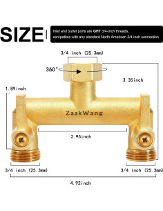 Divisor de Manguera de Jardín ZaakWang Doble Vía Latón 19 mm 2